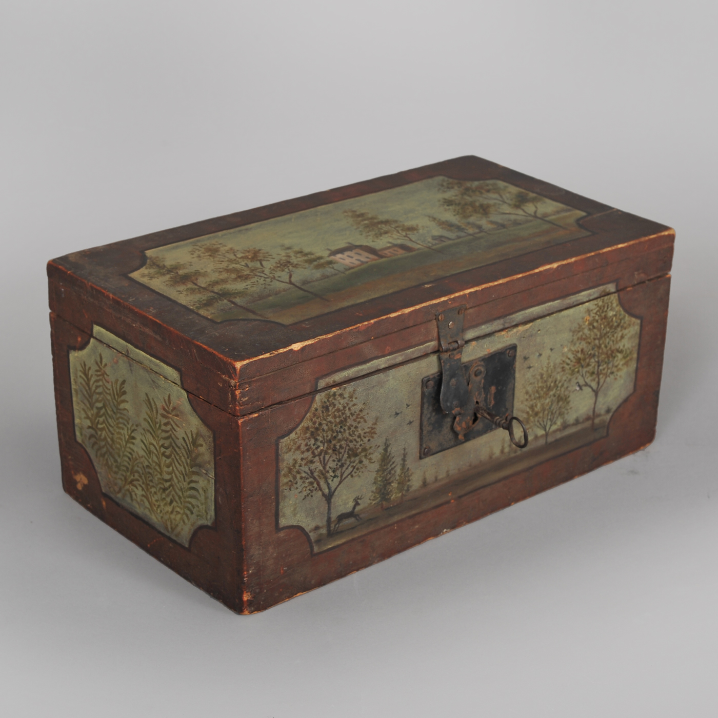 Small PaintDecorated Wood Box with Key • Jeffrey Tillou Antiques